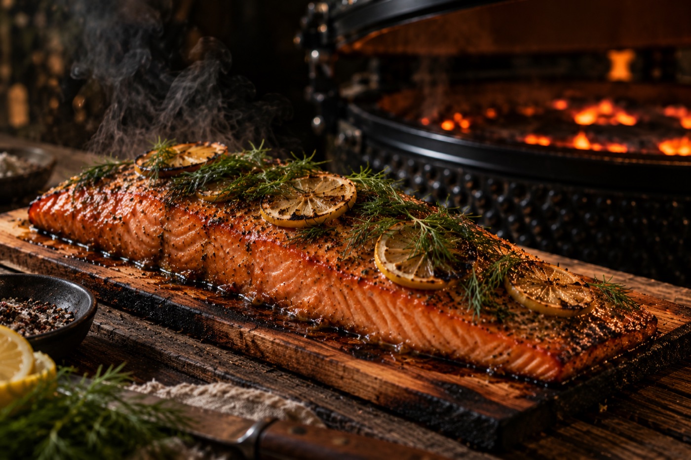 Salmón ahumado a la tabla
